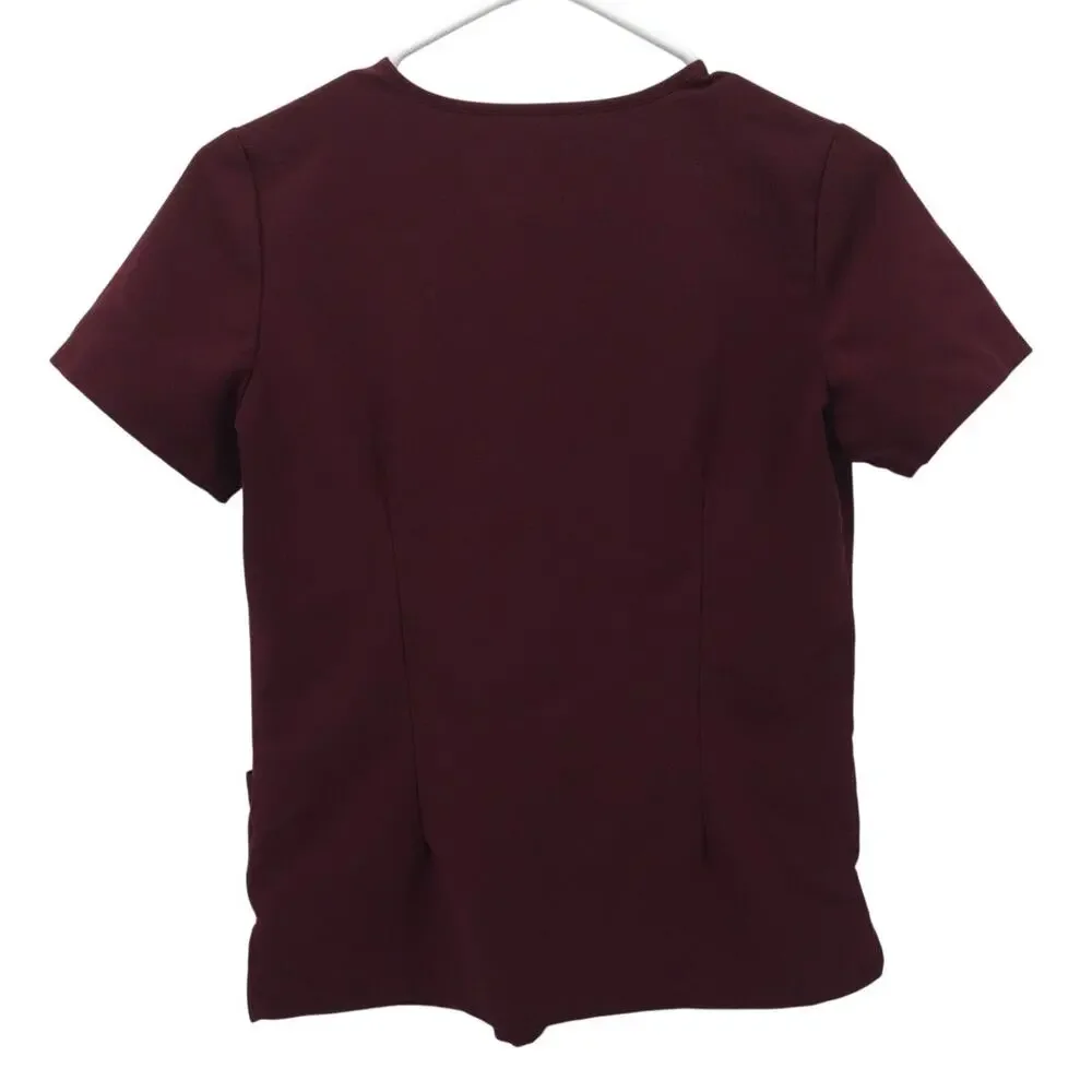 Mandala 6 pocket Scrub Top XXS Wine Burgundy V Neck Nursing Healthcare Medical